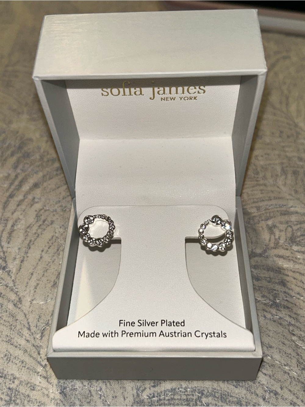 Silver Crystal Circle Stud Earrings - Clear